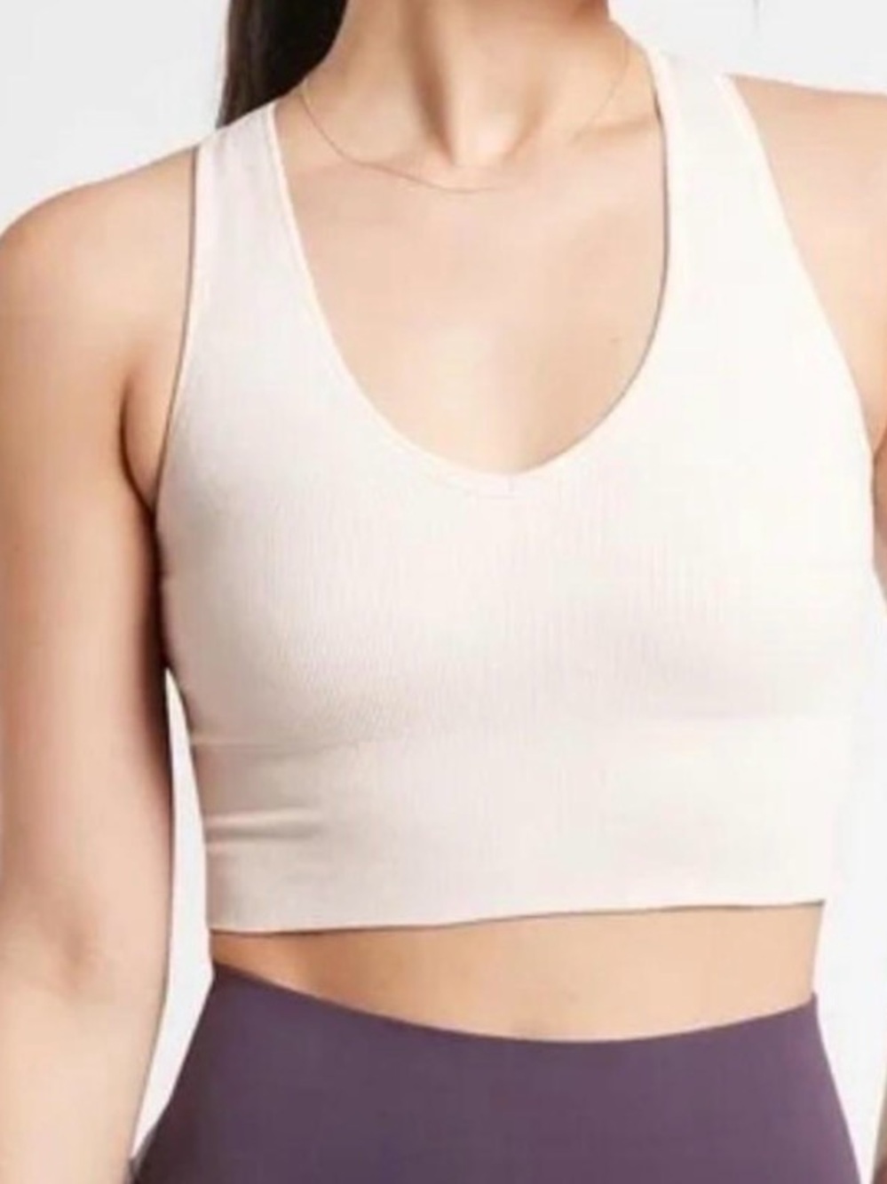 Athleta Ribbed V-Neck Seamless Crop Tank - Cream